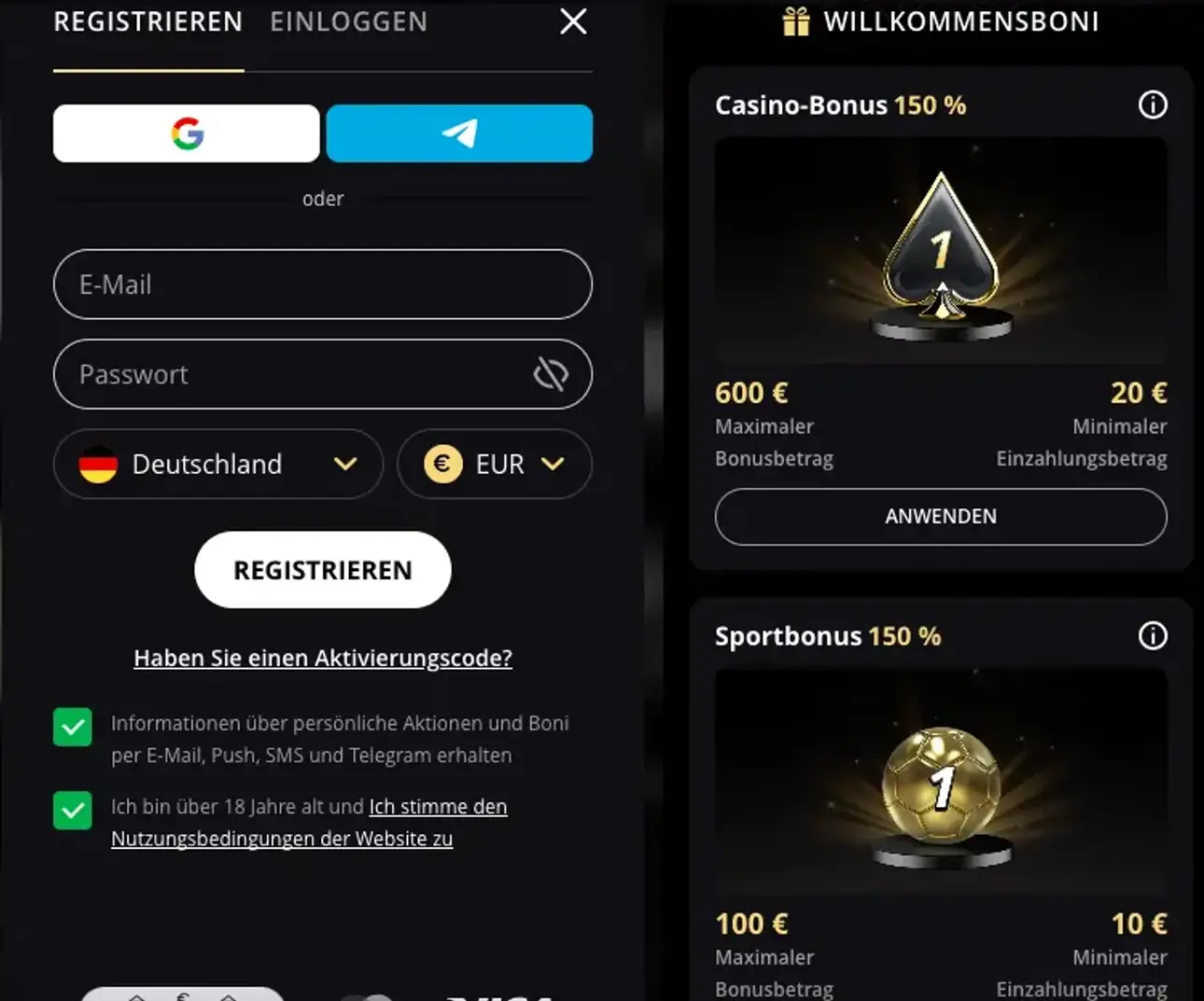 Registrierung bei Lex Casino