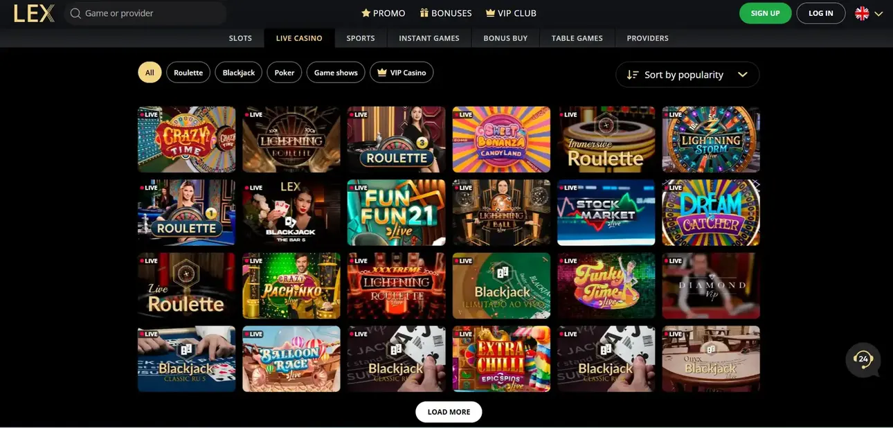 Live-Spiele bei Lex Casino